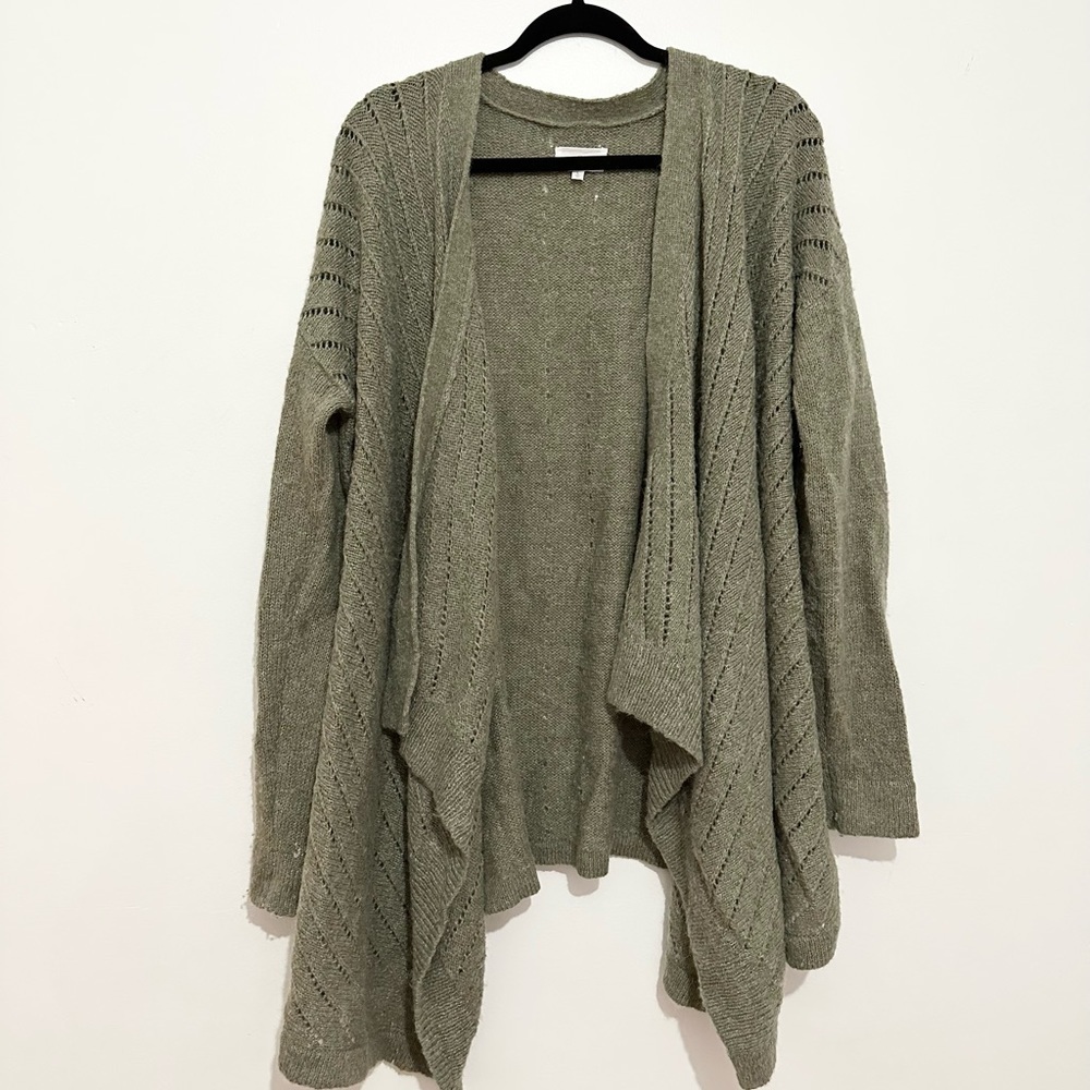 Lou & Grey open front knit green cardigan sweater waterfall alpaca wool blend